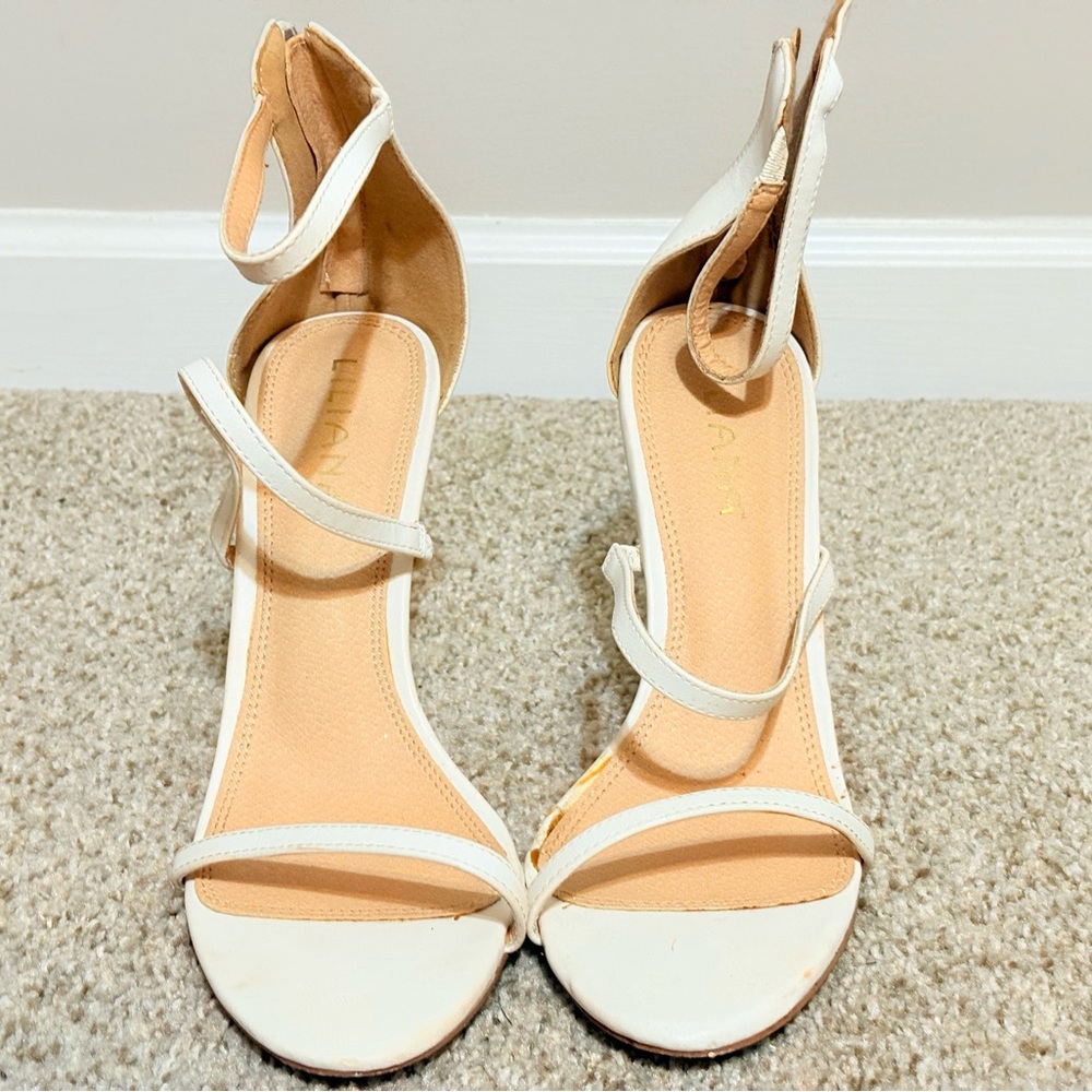 White High Heeled Sandals with Strappy Design and Tall Stiletto Heel